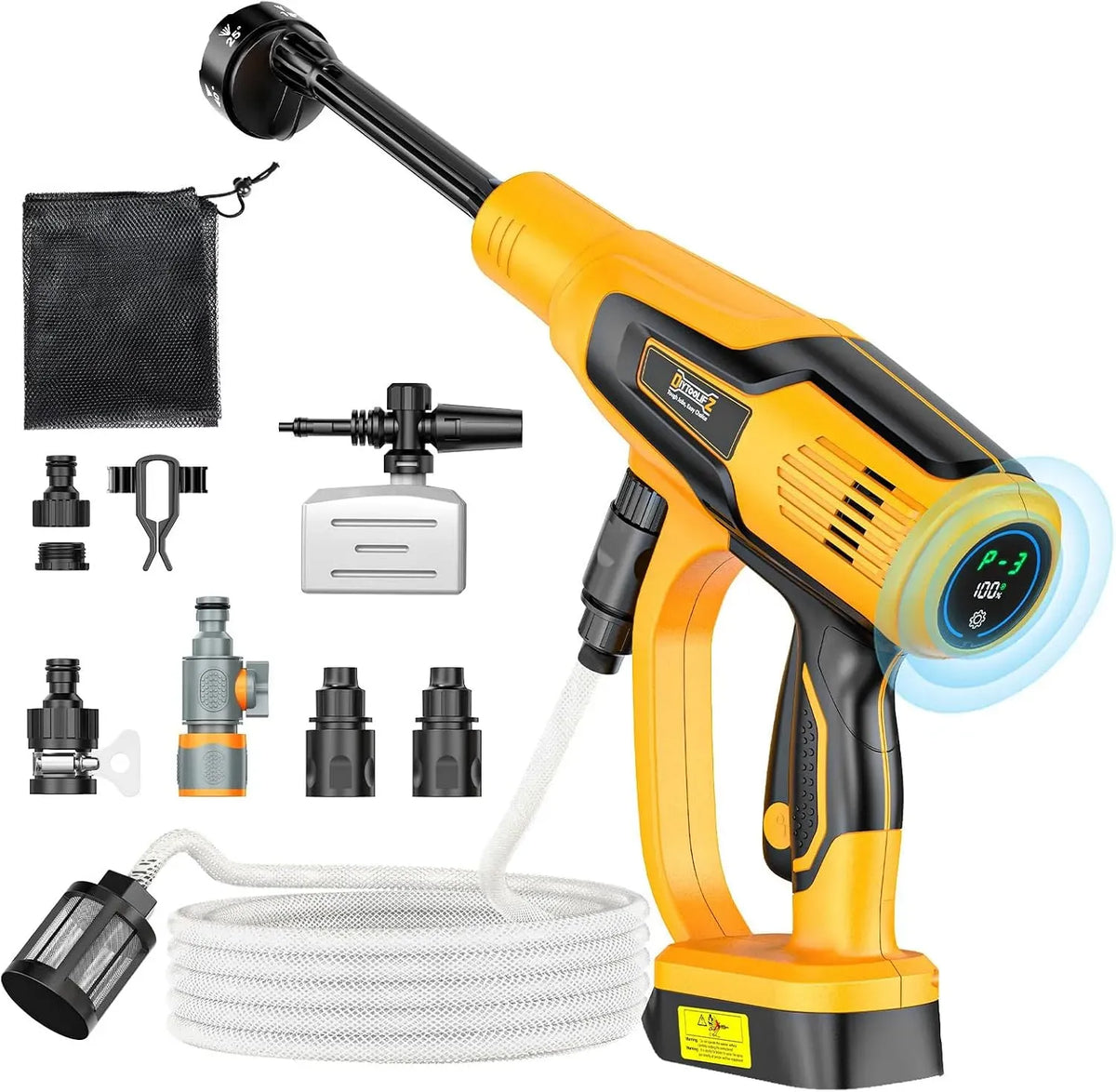 DeWalt Idropulitrice, 600 W, 20 V, ugello 6 in 1 e cannone in schiuma, 1200 psi, compatibile con batteria da 20 V