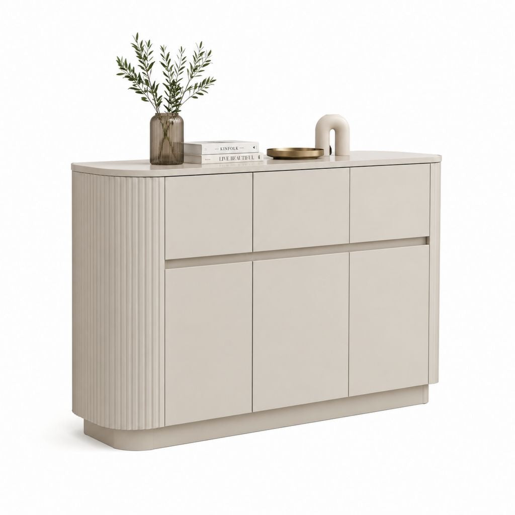 Credenza soggiorno beige in MDF rettangolare con 6 ante 120 x 40 x 80 cm
