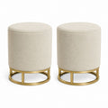 Set di 2 sgabelli imbottiti beige in poliestere bouclé rotondi con base in acciaio dorato 40 x 40 x 45 cm