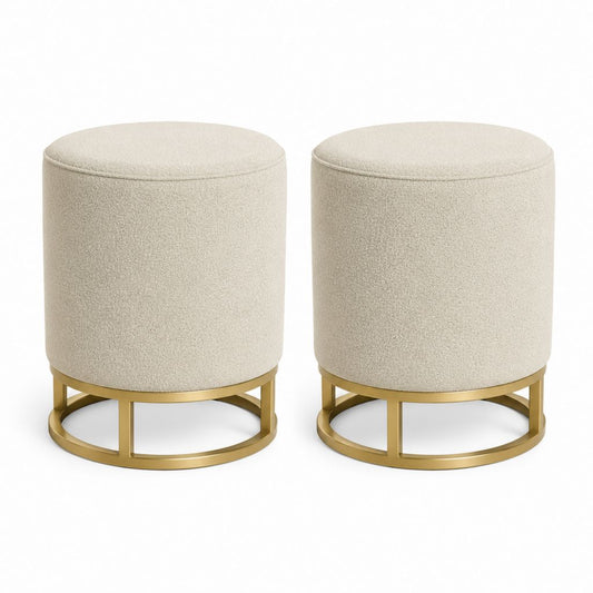 Set di 2 sgabelli imbottiti beige in poliestere bouclé rotondi con base in acciaio dorato 40 x 40 x 45 cm