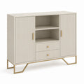 Credenza alta da sala da pranzo crema in MDF con ante scanalate e struttura in acciaio 120 x 40 x 120 cm