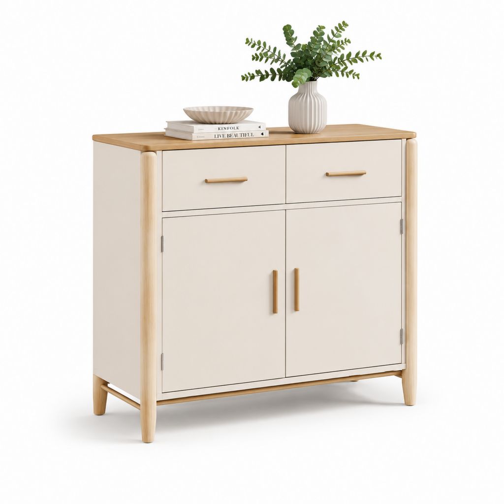 Credenza da sala da pranzo beige e rovere in MDF 100 x 40 x 95 cm con 2 cassetti e 2 ante