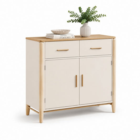 Credenza da sala da pranzo beige e rovere in MDF 100 x 40 x 95 cm con 2 cassetti e 2 ante