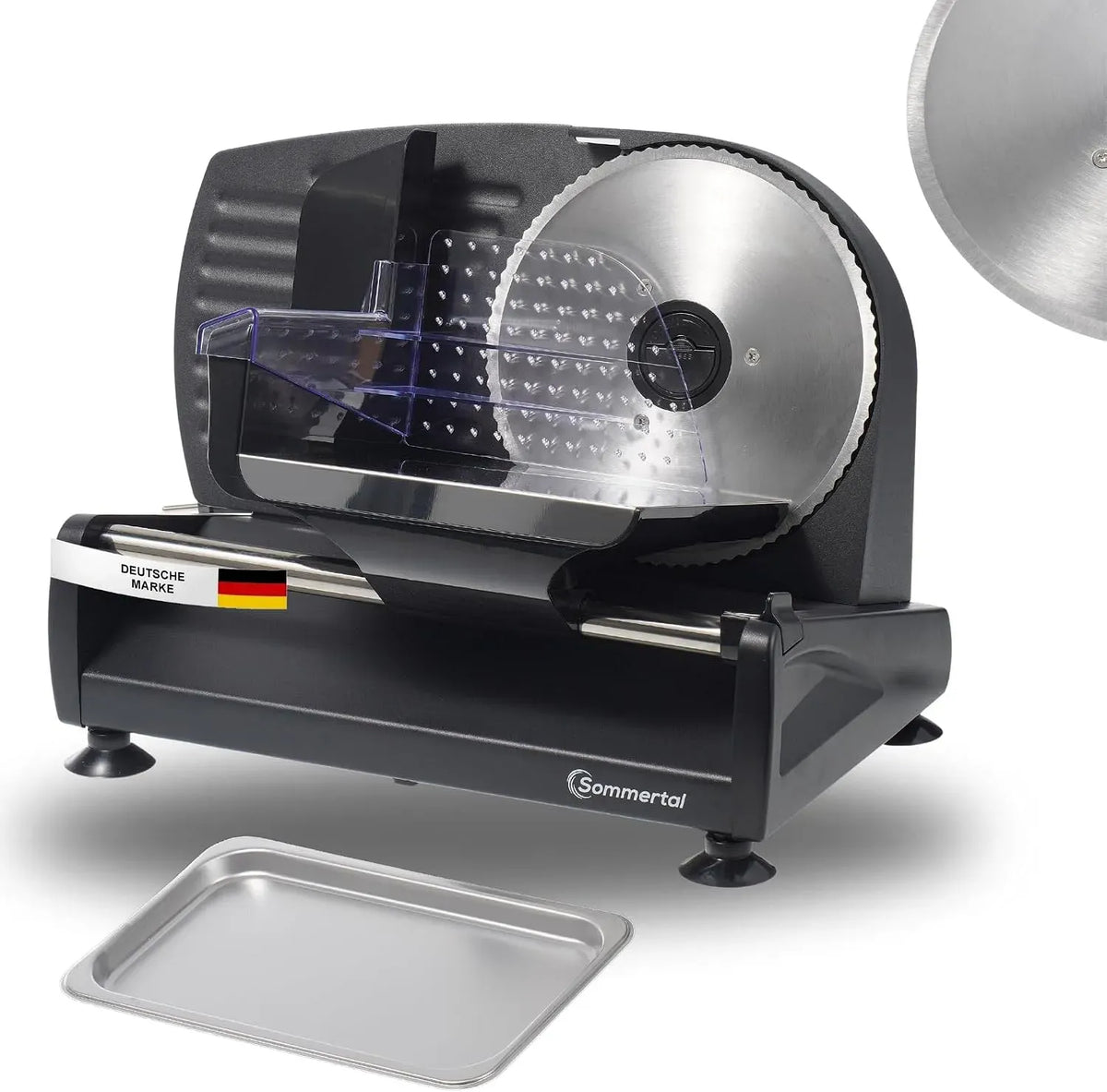 AS190 affettatrice, affettatrice per alimenti, 200 W, professionale, acciaio inox, per pane, Sommertal