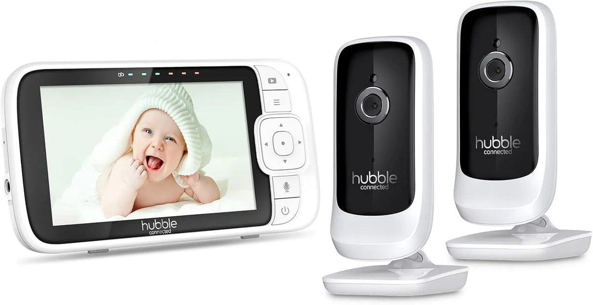 Monitor 2-Way, Portata 304,8 m, schermo per PC, monitor video per bambini, Hubble View Premium Twin 5' Baby Monitor 2 Telecamere