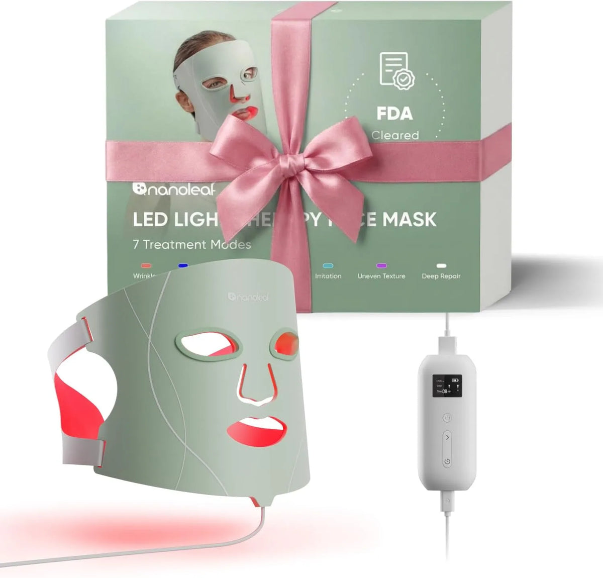 Silicone Morbido, Nanoleaf Maschera LED Viso Terapia, 7 Modalità, Trattamento 5-10 Min, Fototerapia Luce Rossa Portatile con LED NIR, Protezione Occhi