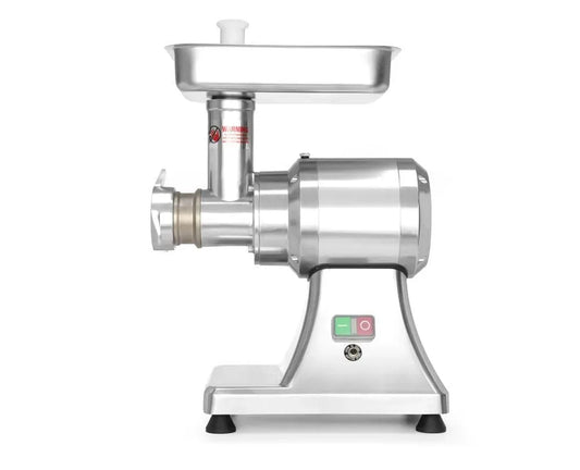 230V/550W alluminio, acciaio inox, Tritacarne professionale Kitchen Line 12, 100 kg/h, con tubo di riempimento per salsicce e 2 dischi forati, 484mm