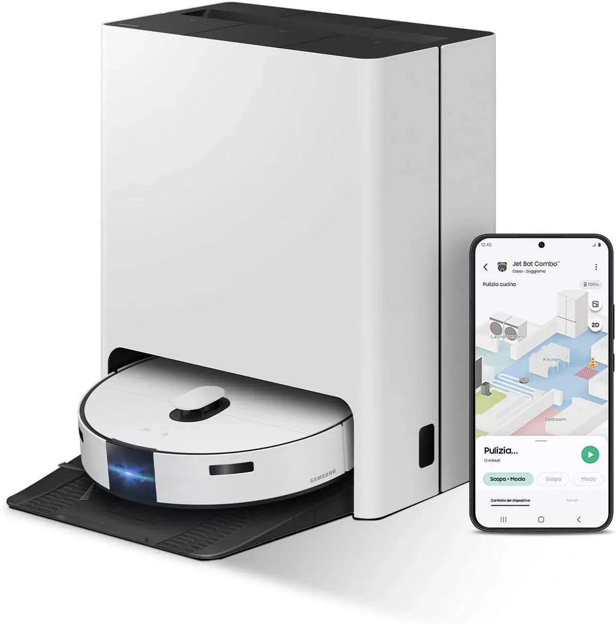 Samsung VR7MD97714G/WA Robot aspirapolvere, Wi-Fi, Fino a 180 Min di Autonomia, Clean Station Steam+, Potenza 6000 Pa, AI Object Recognition