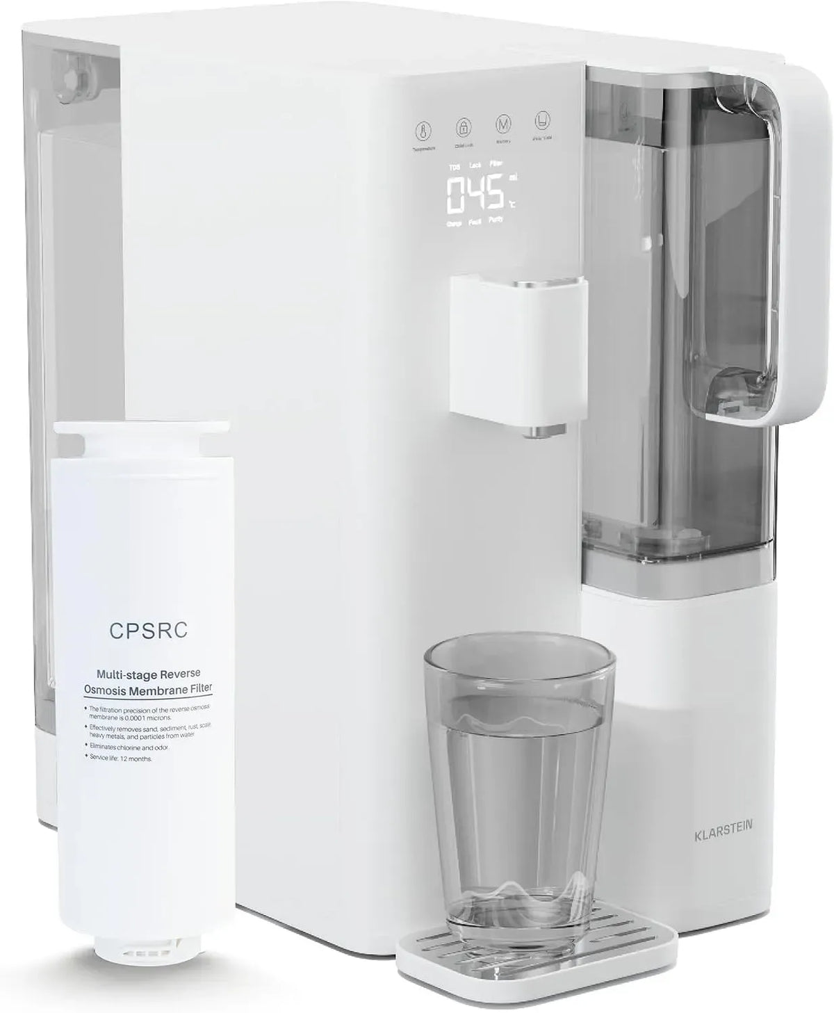 Klarstein Dispenser, Filtro, erogatore di acqua calda, sistema di filtrazione acqua potabile, touch, blocco bambini, ampio serbatoio, 5 Livelli