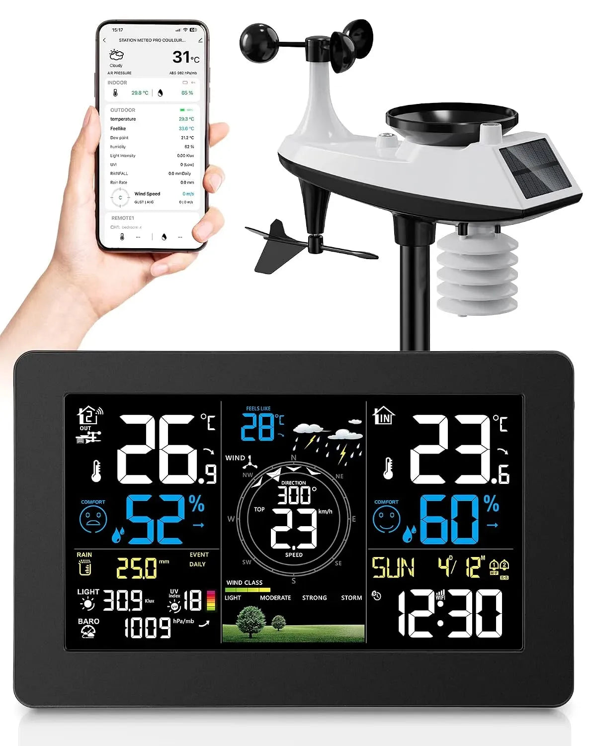 Stazione, Sensore, stazione meteorologica wireless, esterno, Wi-Fi, nero, per Vento