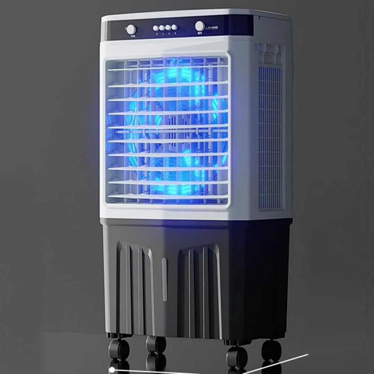 Condizionatore, 110CM, 55 L, portatile, 3 velocità, oscillazione, ampio serbatoio, Oscillazione 60°, 4 ghiaccioli, 3 modalità e 3 velocità
