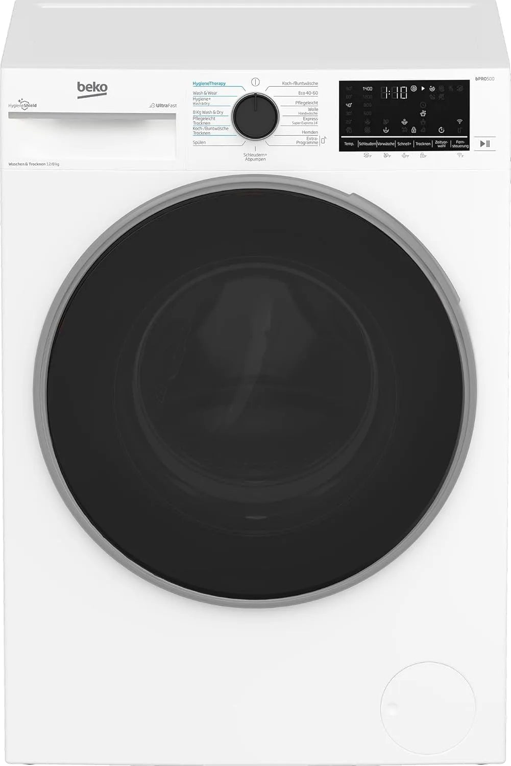 Beko B3DFT512447W Asciugatrice, 12 kg, touch, Bluetooth, vapore, display touch con preimpostato per l'avvio 0-24 h, funzione vapore