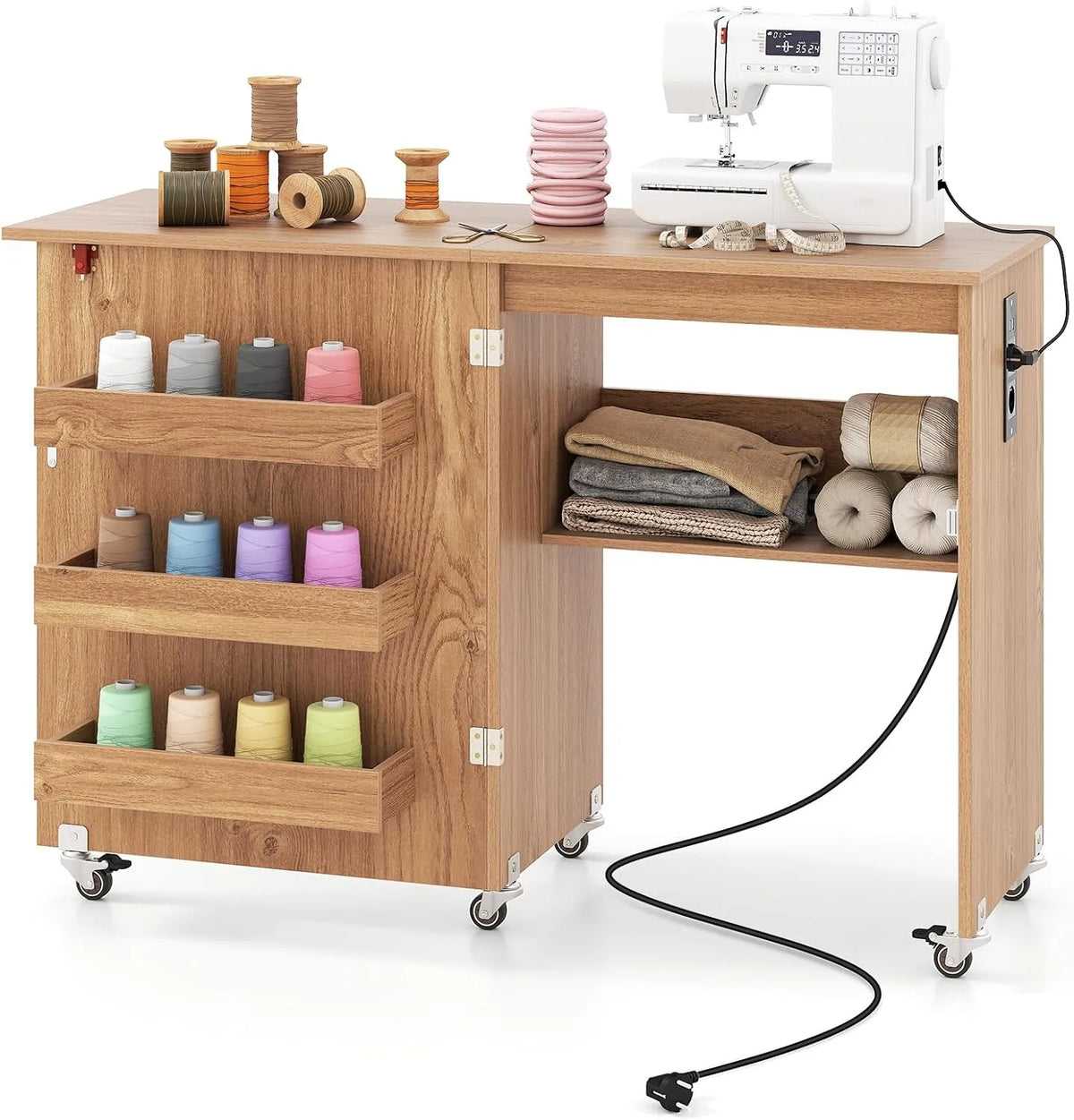 macchina da cucire, stazione, Tavolo, macchina per cucito elettrica, ruote di trasporto, decorazione del soggiorno, legno, FANTASK