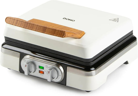 DO9280W Macchina per waffle, Piastra, piastra elettrica per waffle, 1520 W, rivestimento antiaderente, bianco, DOMO
