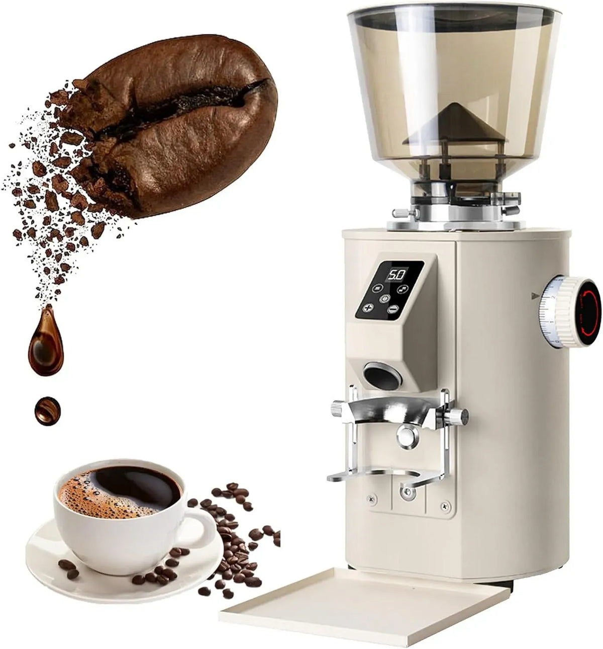 Macchina per caff, macinino per chicchi di caffè, macchina da caffè elettrica, 64 mm, touch, professionale, bianco, per caffè con macina Piatta
