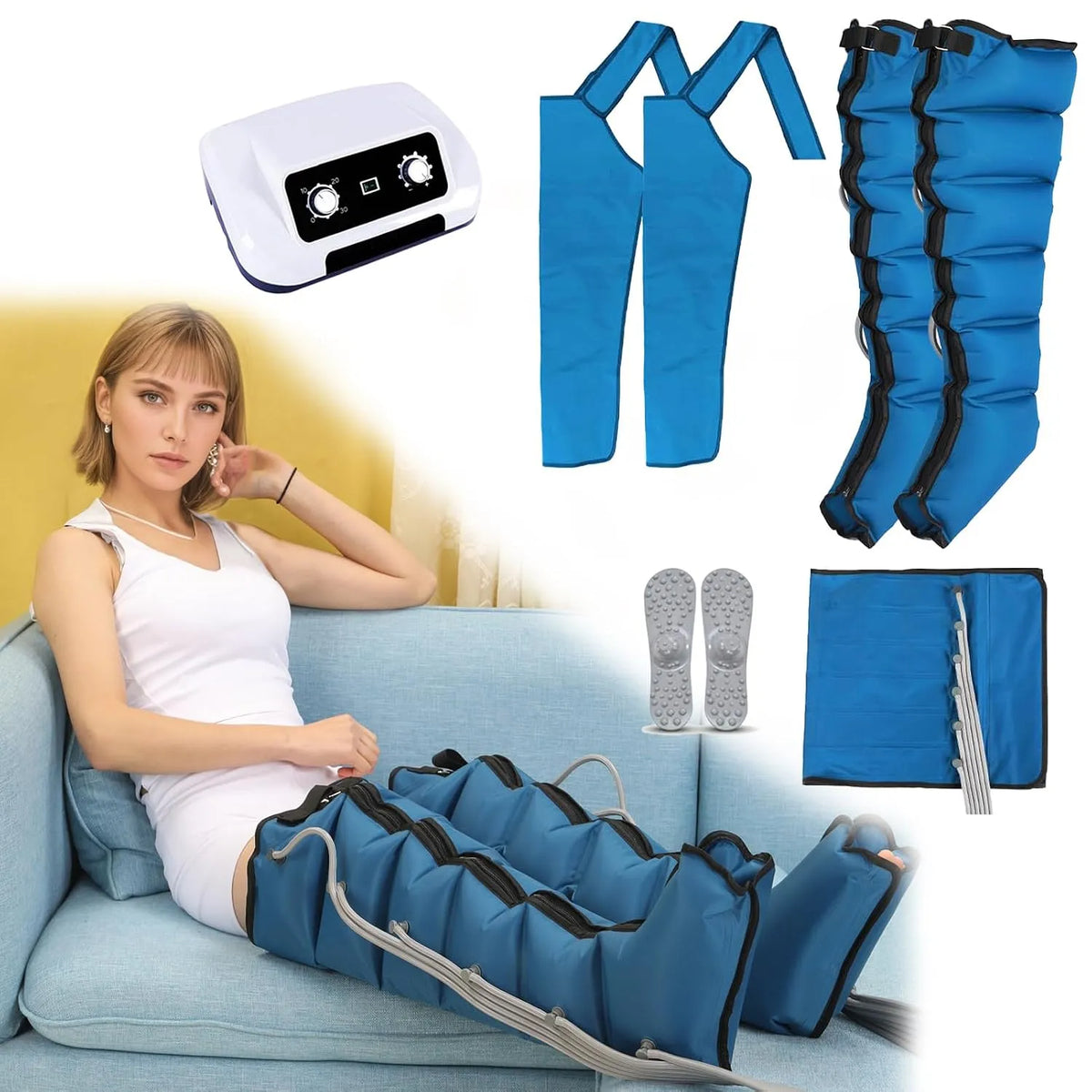 Pressoterapia, Massaggiatore, dispositivo pressoterapia per gambe, professionale, blu, per Casa